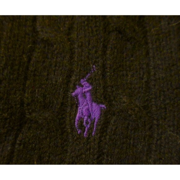 NWT Ralph Lauren Sport Cable-Knit Lambs Wool V-neck Sweater in Black Pullover M - Picture 4 of 4